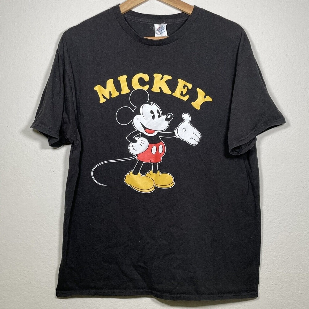 Mickey Mouse Delta Pro Weight Black Cotton Short Sleeve Graphic T Shirt Size L
